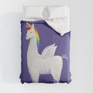 Unicorn comforters you need to see | Llamacorn by Rosalie Street | Source : Society6