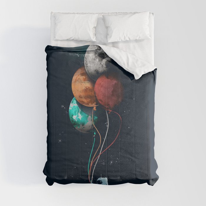 Astronauts and Planet Balloon Galaxy Comforter by tanduksapi