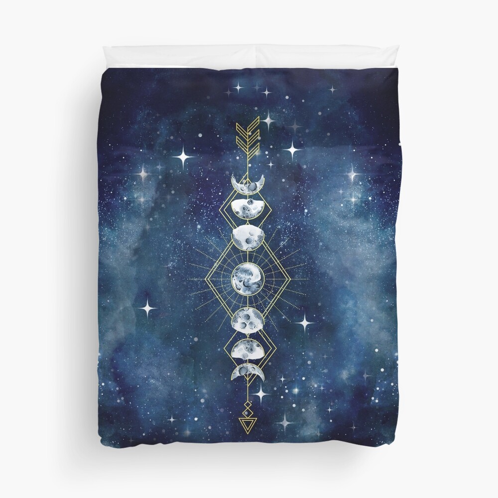 Moon Cycle Arrow Galaxy Comforter by kimcarlika