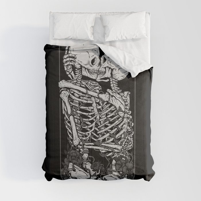 The Lovers Portrait Skeleton Couple Skull Black and White Art Comforter by Deniart