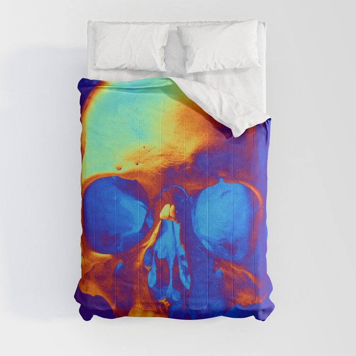 Skull in blue and gold x ray photographic Art Comforter by ICARUSISMART