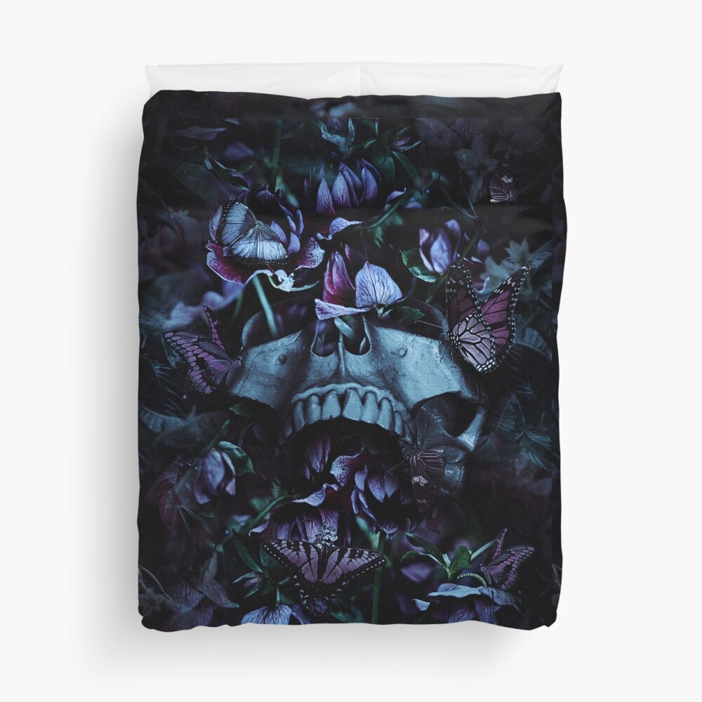Blossom of Death Photographic Dark Skull Butterflies Butterfly Black Purple Blue Art Comforter by nicebleed