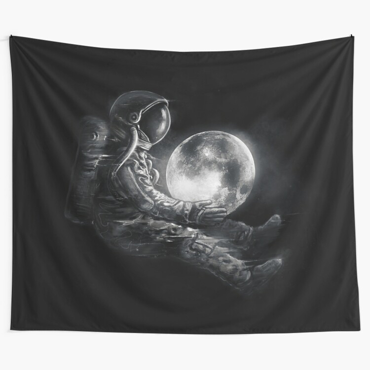 Moon Play Astronaut Holding Moon Black and White Wall Art Tapestry by nicebleed