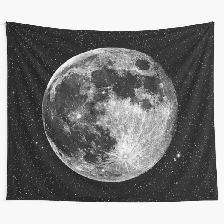 Full Moon - Night Sky Black and White Wall Art Tapestry by StilleSkygger