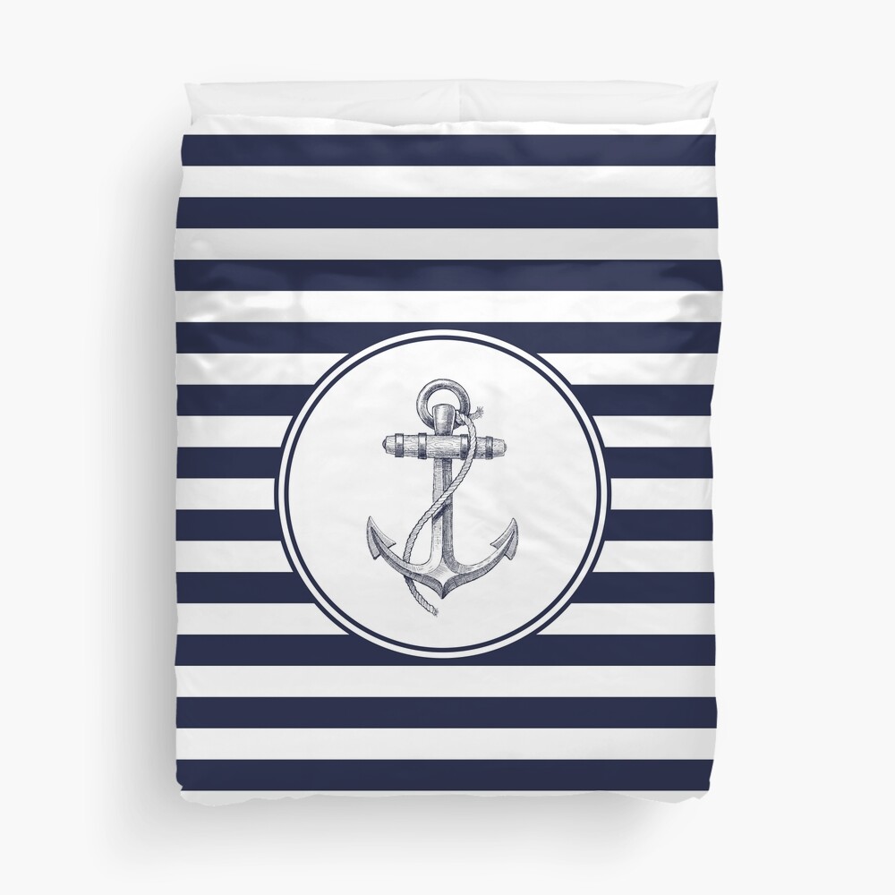 Anchor and Navy Blue Stripes Nautical Comforter by FantasyDesigns