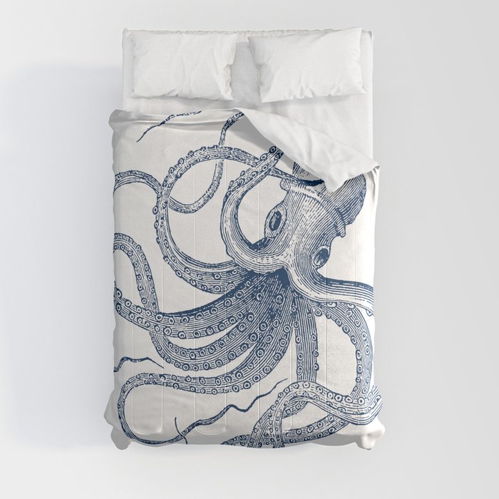 Blue nautical vintage octopus illustration Comforter by ArtOnWear