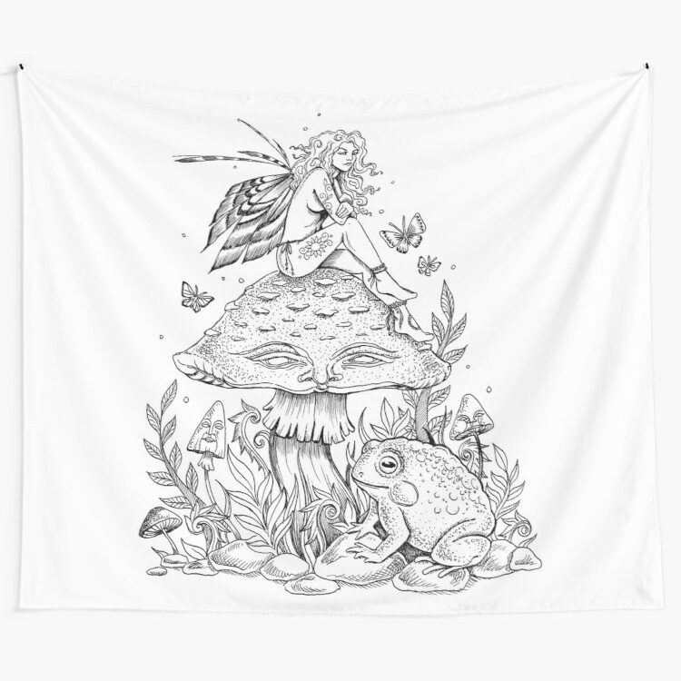 Garden Fairy - Mushroom and a Frog Tapestry by skllzall