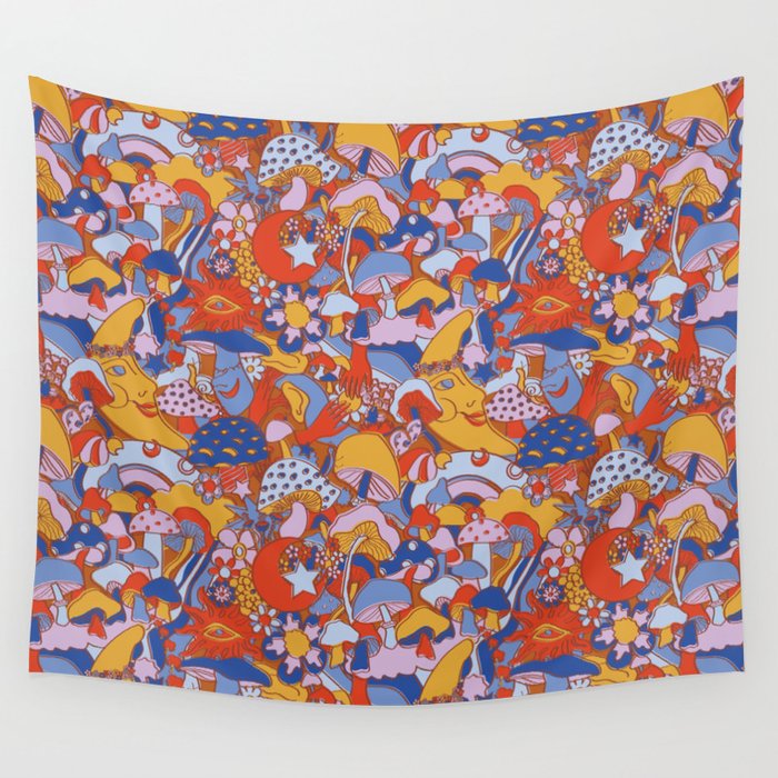 Magical Mushroom World in Mod Rust Wall Tapestry by YesterdayCollection