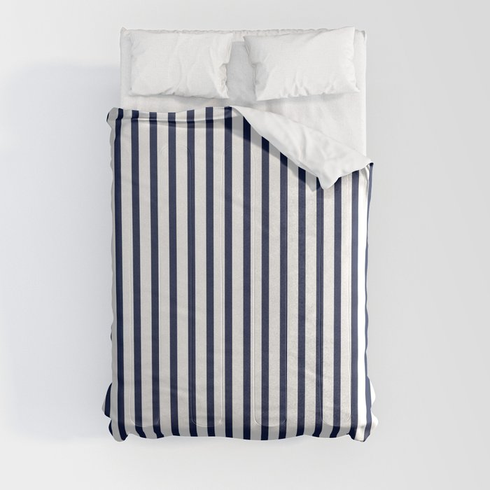 Navy Blue Breton Vertical Stripes Lines Minimal Stripe Line Comforter by Beautiful Homes
