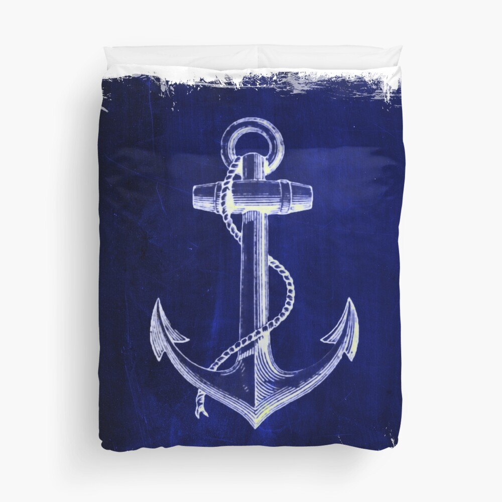 Rustic beach sailor fashion Navy blue anchor nautical Comforter by lfang77