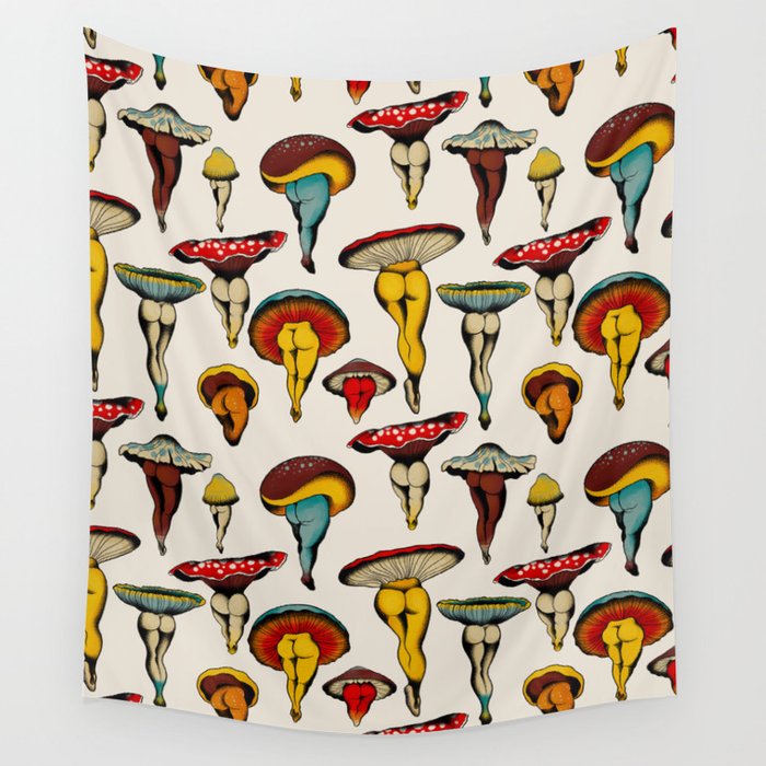 Sexy mushrooms Wall Tapestry by CeciTattoos